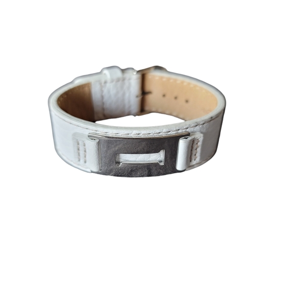 Fossil white leather adjustable bracelet #1 in silver tone - Picture 2 of 5